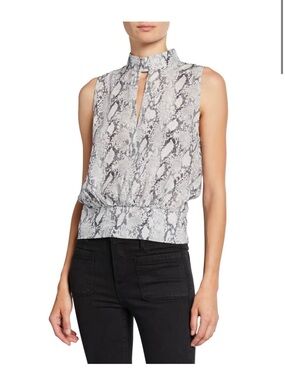 FRAME Snake Print Sleeveless Mock Neck Top - Gray/White